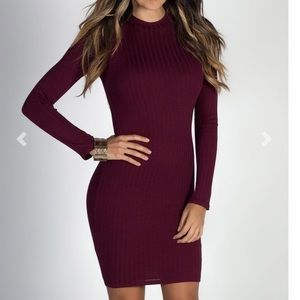 Sexy maroon sweater dress